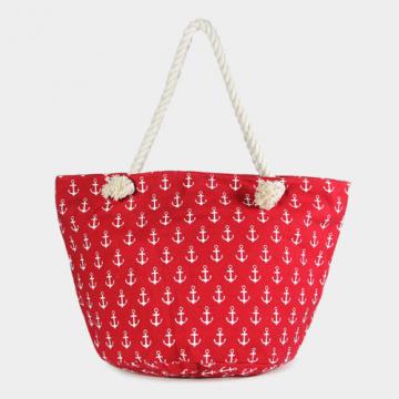 Designer Inspired Red Anchor Print Canvas Zip Beach Bag 333215