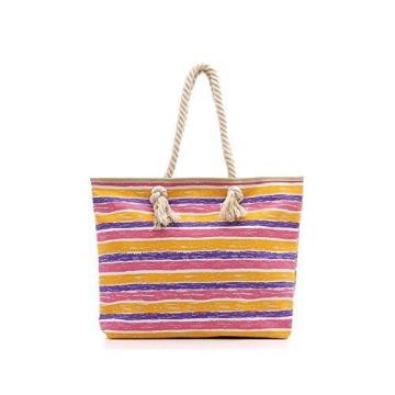 BRC Fashion Large Classic Canvas Zippered Beach Bag Tote - Fully Lined Interior,