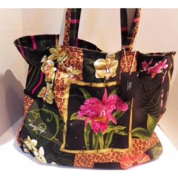 Big Beautiful SANDY CLOUGH Canvas Tote Beach Bag Overnight Orchids Leopard Print