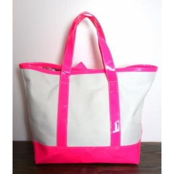 LARGE JUICY COUTURE OFF WHITE NYLON CANVAS HOT PINK TRIM TOTE BEACH BAG HANDBAG