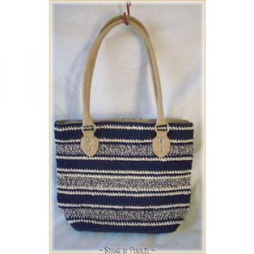 BLUE &amp; WHITE Double Strap Tight Knit Woven Handbag Beach Bag Purse Tote