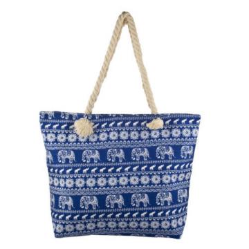 Lux Accessories Blue and White Elephant Printed Summer Vacation Beach Bag Tote