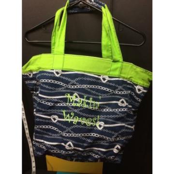 Thirty-One &#034;Makin Waves&#034; Canvas Beach Bag in Navy Blue, White &amp; Lime Green