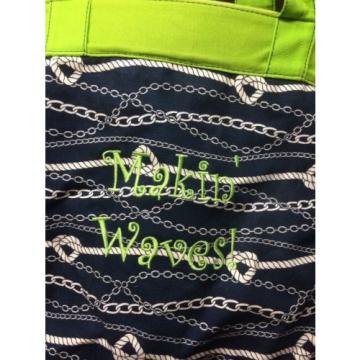 Thirty-One &#034;Makin Waves&#034; Canvas Beach Bag in Navy Blue, White &amp; Lime Green