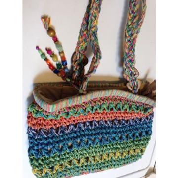 Cappelli Straworld Bright Multi Color Crochet String Purse Tote Beach Bag Beads