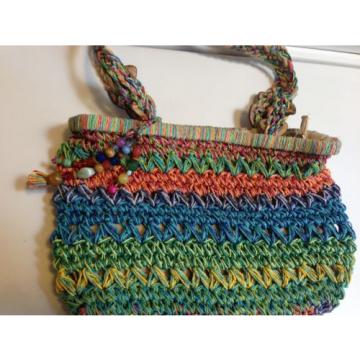 Cappelli Straworld Bright Multi Color Crochet String Purse Tote Beach Bag Beads