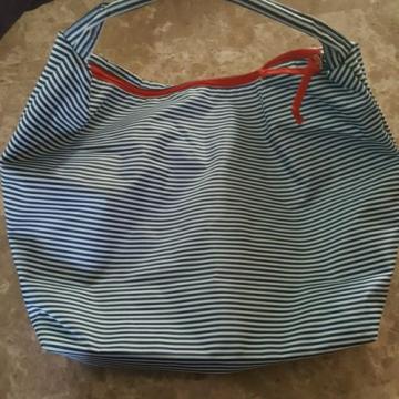 LANCOME Hobo Blue White Red Zipper Stripe Duffel Tote Beach Bag Large NWOT! NICE