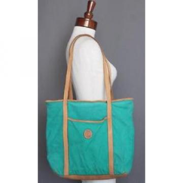 VINTAGE CANVAS LEATHER TOTE BAG PURSE HANDBAG TEAL GREEN SHOULDER BEACH TRAVEL