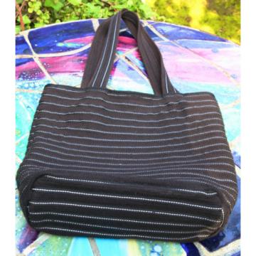 April Cornell Black Brown Stripe Cotton 10&#034; Casual Farmers Market Beach Bag