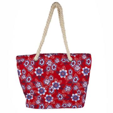 Lux Accessories Womens Extra Large Zip Up Beach Tote Bag Red Flowers