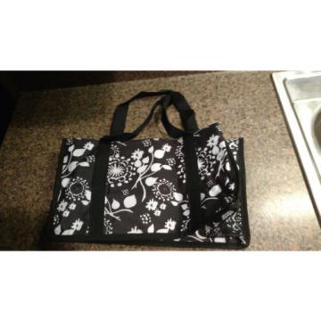 Thirty-One Black Floral Brushstrokes Caddy Tote Beach Laundry Bag Grocery Black