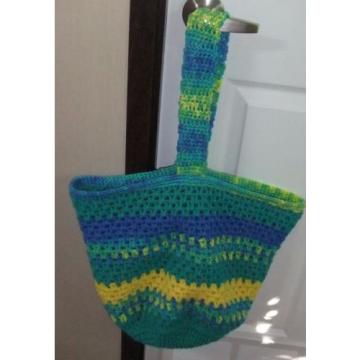 Large Crochet Market Bag/Beach Bag/Basket/Tote/Purse - New -Handmade-Blue/Yellow