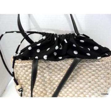 Polka Dot womens Beach Bag Purse Handbag woven straw shoulder summer shopping