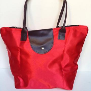 Nylon Zipper Tote Beach Travel Carry On Bag Pliage Style Small Red