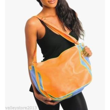 S1 NEW Large NEON Orange Beach TOTE BAG Shoulder Purse Blue denim 17&#034; 12&#034; 5&#034;