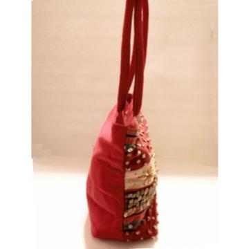 Red and Tan Strip Beaded Sea Shell Beach Summer Bag