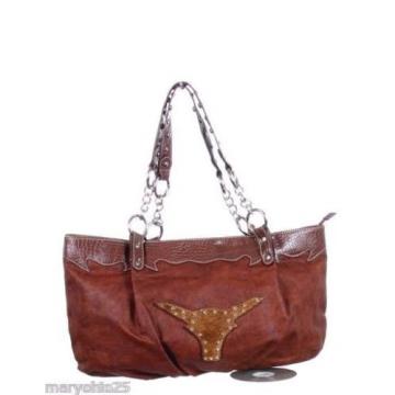 NEW Womens Large Brown Bull Faux Leather Beach Tote Shopper School Travel Bag