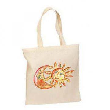 Celestial Sun &amp; Moon New Lightweight Cotton Tote Book Bag Beach, Glitter Accents