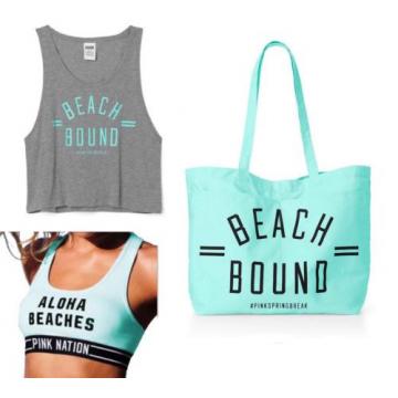 NWT Sz M Set 3 Pz Victoria&#039;s Secret tote Bag, Bra top,Tank Top Mint Beach Bound