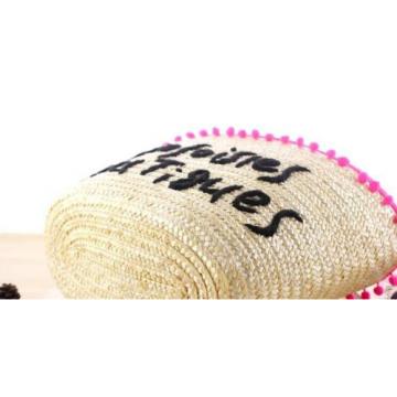 Women&#039;s handmade woven summer beach straw bag with pom poms emboridery tassel