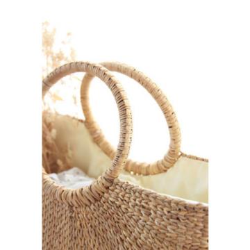 Women&#039;s handmade boho bohemian summer beach round straw bag with round handles