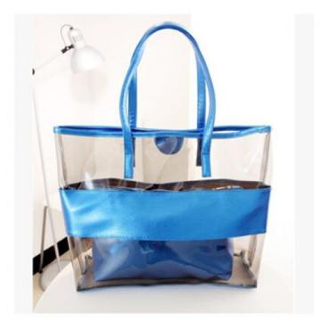 Waterproof Semi-clear PVC Tote HandBag Beach Shoulder Bag &amp; Small Cosmetic Bag