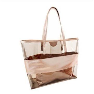 Waterproof Semi-clear PVC Tote HandBag Beach Shoulder Bag &amp; Small Cosmetic Bag