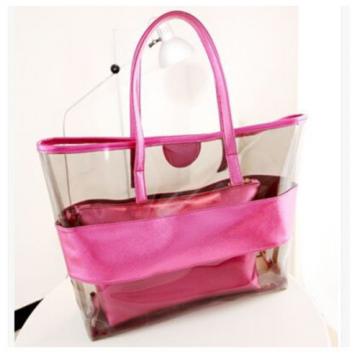 Waterproof Semi-clear PVC Tote HandBag Beach Shoulder Bag &amp; Small Cosmetic Bag