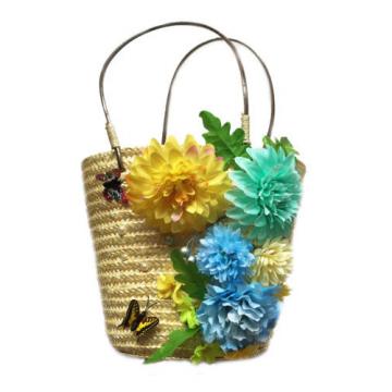 Straw beach bag with florals handbag for lady handmade tote women travel bags