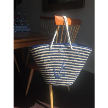 Nautical Woven Navy Shoulder Bag Market Beach Tote