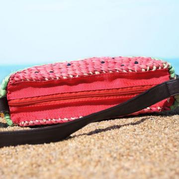 Women&#039;s handmade woven cute summer beach small straw bag with watermelon design