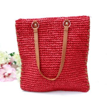 Women&#039;s handmade woven summer beach square shape straw bag shoulder bag handbag