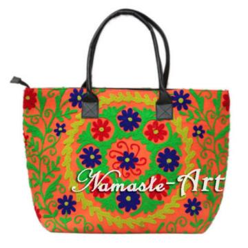 Indian Cotton Tote Shoulder Suzani Embroidery Art Handmade Woman Beach Boho Bag