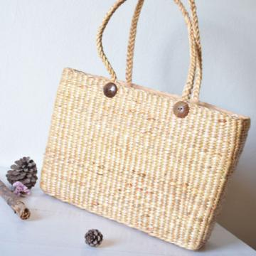 Natural Straw Woven Tote Bag Handbag Beach Bag Boho Vintage Style