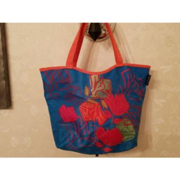 NEW Lancome Hot Pink &amp; Floral Reversible Medium Beach Tote Bag Purse Travel