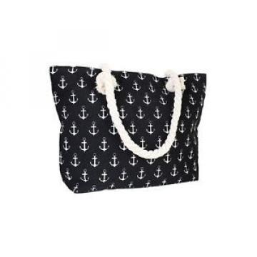 Black &amp; White Durable Canvas Nautical Anchor Print Beach Tote Should Bag NWT