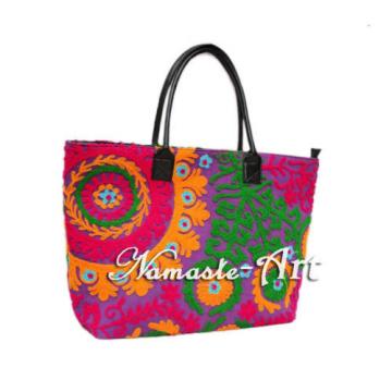 Indian Cotton Tote Handmade Shoulder Suzani Art Embroidery Woman Beach Boho Bag