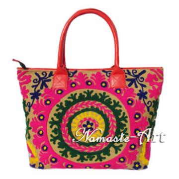 Indian Cotton Suzani Tote Shoulder Embroidery Handbag Woman Beach Boho Bag  Sj05