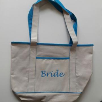 Bride Beach Bag Tote Beige/White Turquoise