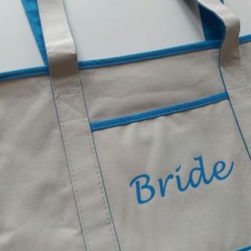 Bride Beach Bag Tote Beige/White Turquoise