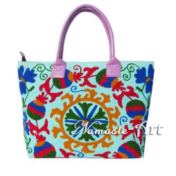 Indian Cotton Suzani Tote Shoulder Embroidery Handbag Woman Beach Boho Bag  Sj03