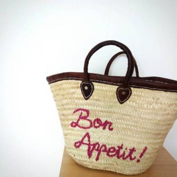 FREE SHIPPING   embroidery  marche  basket beach tote woman bags &#034;Bon Appetit&#034;