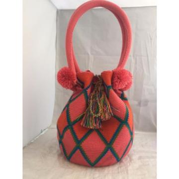 NEW HANDMADE  WAYUU MOCHILA pink FRINGE100% COTTON TOTE drawstring beach BAG