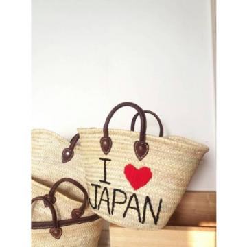 FREE SHIPPING   embroidery  marche  basket beach tote woman bags&#034;I LOVE JAPAN&#034;