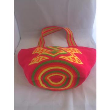 NEW HANDMADE WAYUU MOCHILA large COTTON TOTE shoulder beach PINK ORANGE BAG