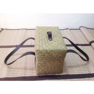 woven wicker square basket with leather strap storage picnic beach bag set of3