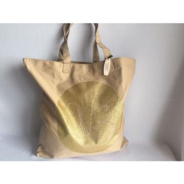 Victorias Secret Gold Glitter Studded Canvas Beach Bag Tote Brand New!