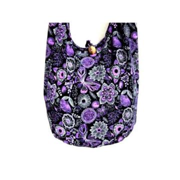 BUTTERFLY FLOWER BAG SLING YOGA HOBO BOHO BEACH THAI PURPLE TRAVEL SHOULDER GIFT