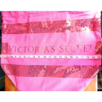 Set of 2 Victoria&#039;s Secret large striped pink sequin canvas tote beach pool bags