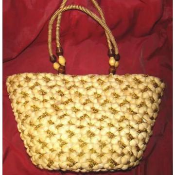 Basket Straw Beach Bag Beige With Gold